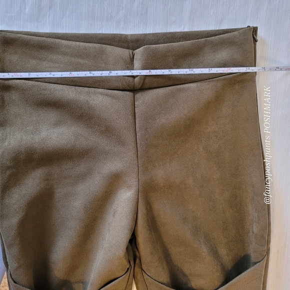 Cotton blend brushed legging pants hidden zipper coset gromet sage green vegan - Picture 6 of 17